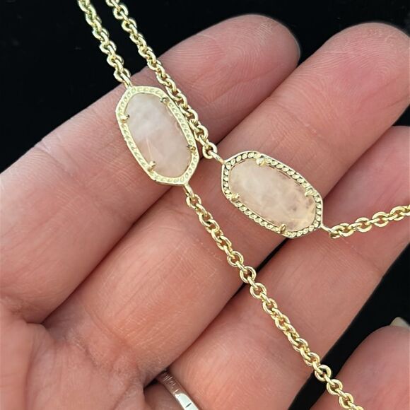 NWOT Rare Kendra Scott Kellie Kelsie Rose Quartz Gold Plated Station Necklace - Picture 7 of 10